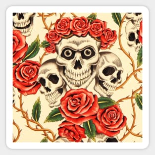 Skull red roses Sticker